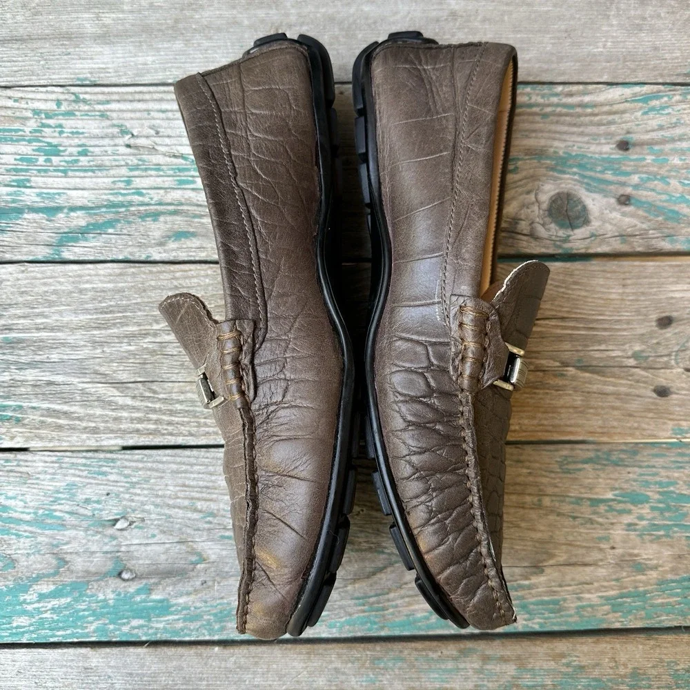 Kangaroos Shoes Driving Loafers Men's Size 7.5 US Croc Embossed Leather Horsebit